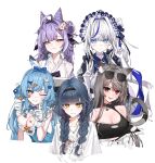  5girls absurdres animal_ears aokumo_rin arahashi_tabi blue_eyes blue_hair braid breasts cleavage eyewear_on_head flat_chest gangzi_(vtuber) gloves highres kimbird large_breasts long_hair looking_at_viewer medium_breasts multicolored_hair multiple_girls neneko_mashiro one_eye_closed purple_hair red_eyes smile stellive streaked_hair tenko_shibuki twin_braids v virtual_youtuber white_background white_gloves 