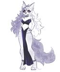 2025 accara_(akrost) akrost anklet anthro artist_name bare_shoulders big_breasts black_clothing black_eyelids breasts canid canid_demon canine cleavage clothed clothing collar demon digitigrade fan_character female full-length_portrait hair hellaverse hellhound hi_res jewelry legband long_hair mammal midriff multicolored_hair mythological_canine mythological_creature mythology navel pelvic_curtain portrait red_sclera simple_background skimpy solo sparkles sparkling_hair sparkling_tail spiked_anklet spiked_collar spiked_legband spikes strapless_clothing strapless_topwear tail text topwear two_tone_hair white_background white_eyes