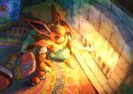  :o breath_weapon breathing_fire commentary_request eevee ember_(pokemon) evolutionary_line fire fire_light fireplace flareon highres indoors mihoruggu night no_humans pillow poke_ball poke_ball_(basic) pokemon pokemon_(creature) rug solo wooden_floor yarn 