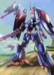  army beam_cannon blue_sky cable cloud commentary_request fleet flying gaza-d gundam gundam_zz mecha mecha_focus mobile_armor mobile_suit mountainous_horizon neo_zeon no_humans raybar robot science_fiction sky spacecraft starfighter thrusters tree 