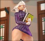  3d_(artwork) anthro big_breasts book bovid breasts caprine clothed clothing digital_media_(artwork) dress dress_shirt eyewear female genitals glasses hi_res holding_book holding_object kama_sutra mammal no_underwear oblivious pinchibird pink_pussy purple_clothing purple_dress purple_eyes pussy school sheep shirt solo source_filmmaker thick_thighs topwear warfare_machine 