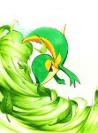  025aki absurdres brown_eyes colored_skin green_skin highres leaf multicolored_skin no_humans pokemon pokemon_(creature) simple_background snivy solo two-tone_skin white_background yellow_skin 