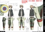 artist_request back black_jacket blue_eyes braid brown_hair concept_art jacket long_hair looking_at_viewer lynette_bishop multiple_views necktie no_pants official_art open_mouth panties single_braid strike_witches striker_unit sweater_vest translation_request underwear white_panties world_witches_series 
