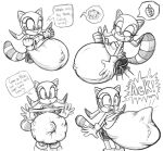 2026 anthro belly big_belly clothing female gloves handwear hi_res killboo mammal marine_the_raccoon monochrome pregnant pregnant_female procyonid raccoon sega shirt simple_background solo sonic_the_hedgehog_(series) speech_bubble text topwear white_background