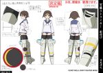  1girl back blue_jacket blue_one-piece_swimsuit blue_sailor_collar brown_eyes brown_hair concept_art hand_on_own_hip jacket looking_at_viewer miyafuji_yoshika official_art one-piece_swimsuit profile sailor_collar school_uniform short_hair simple_background solo strike_witches striker_unit swimsuit swimsuit_under_clothes translation_request world_witches_series 