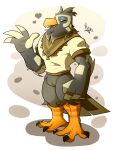  &lt;3 2021 accipitrid accipitriform animal_crossing anthro avery_(animal_crossing) avian beak biped bird black-chested_buzzard-eagle bottomless clothed clothing eagle feathers gesture grey_body grey_feathers hi_res lanopoli looking_at_viewer male markings nintendo shirt shirt_only simple_background slightly_muscular small_waist smile solo standing tail_feathers talons topwear topwear_only video_games waving waving_at_viewer white_markings winged_arms wings yellow_beak 