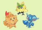  artist_name baby_animal bird blue_skin browt chick colored_skin commentary darmp dog english_commentary facial_mark fangs feathers gecko gecqua green_background highres leaf lizard no_humans orange_fur pink_eyes pokemon pokemon_(creature) pokemon_focus pokemon_winds_and_waves pombon pomeranian_(dog) signature simple_background starter_pokemon_trio teardrop_facial_mark thick_eyebrows yellow_feathers 