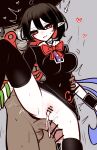  1boy 1girl absurdres after_sex after_vaginal asymmetrical_wings bar_censor black_dress black_hair black_thighhighs blue_wings blush bow bowtie breasts bright_pupils buttons censored clothed_female_nude_male colored_inner_hair commentary_request cum cum_in_pussy cumdrip dress feet_out_of_frame flaccid grey_background heart hetero highres houjuu_nue leg_lift medium_breasts multicolored_hair nude open_mouth penis pointy_ears pussy red_bow red_bowtie red_eyes red_hair red_wings sex sex_from_behind shen_bi_ren_(user_rjgy2824) short_dress short_hair short_sleeves solo_focus standing standing_sex thighhighs tomoe_(symbol) touhou variant_set white_pupils wings 