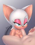  2019 absurd_res anthro bedroom_eyes big_breasts big_ears black_nose breasts chiropteran colored_nails digital_media_(artwork) duo eyebrows eyelashes eyeshadow faceless_character faceless_male fellatio female female_on_human first_person_view genitals gradient_background grey_background hair hand_on_leg hand_on_thigh hi_res human human_on_anthro interspecies kissing lipstick makeup male male/female male_on_anthro male_pov mammal nails narrowed_eyes navel nude oral penile penis penis_kissing pink_eyeshadow pink_lipstick raised_eyebrow rouge_the_bat ruruduu seductive sega sex signature simple_background sonic_the_hedgehog_(series) tan_body tan_skin teal_eyes white_hair wings 