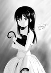  1girl absurdres black_hair bride cat character_request dress highres long_hair looking_at_viewer monochrome solo translation_request tsurezure_biyori white_dress 