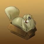  anthro blackliquidsorrow box canid canine canis container disney domestic_dog female fluffy gradient_background hi_res lady_and_the_tramp makeup mammal open_mouth peg_(disney) simple_background solo 