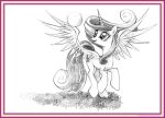  2015 absurd_res ball border equid equine female feral friendship_is_magic graphite_(artwork) hair hasbro hi_res horn horse long_hair looking_at_object mammal monochrome my_little_pony open_mouth open_smile pencil_(artwork) pony princess_cadance_(mlp) purple_border quadruped simple_background smile solo spread_wings traditional_media_(artwork) uminanimu white_background winged_unicorn wings 