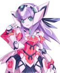  1girl android bad_id bad_twitter_id eblmeka green_eyes joints long_hair mecha_musume mechanical_hair open_mouth original purple_hair robot_joints sidelocks smile solo 