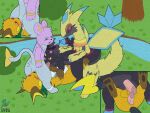  absurd_res eeveelution female flygon forest foursome generation_1_pokemon generation_3_pokemon generation_4_pokemon generation_7_pokemon group group_sex hi_res hybrid_pokemon legendary_pokemon male nintendo orgy plant pokemon pokemon_(species) raichu sex shinx syngie_(artist) tree vaporeon video_games zeraora 