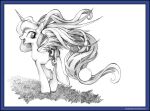  2015 absurd_res ball black_border border butt equid equine female feral friendship_is_magic graphite_(artwork) hair hasbro hi_res horn horse long_hair long_tail looking_back mammal monochrome my_little_pony open_mouth open_smile pencil_(artwork) pony princess_luna_(mlp) quadruped simple_background smile solo spread_wings text traditional_media_(artwork) uminanimu url white_background winged_unicorn wings 