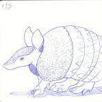  2022 ambiguous_gender armadillo black_eyes blue_and_white claws feral hi_res inktober_2022 mammal monochrome number side_view simple_background sogaroth solo standing white_background xenarthran 