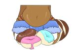  anthro asinus belly big_belly blue_clothing brown_body brown_fur brown_tail bulge clothing curvy_figure dark_body dark_fur dessert donkey doughnut equid equine food fur horse hybrid mammal mule navel nuttela raljoy red_clothing slightly_chubby solo thick_thighs white_tail wide_hips 