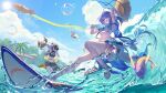  1boy 2girls absurdres air_bubble beach bikini black_bikini black_tank_top blue_eyes blue_sky breasts brother_and_sister bubble camera chinese_commentary commentary_request fish grey_hair grey_shorts halo hat head_wings highres holding holding_camera honkai:_star_rail honkai_(series) innertube long_hair medium_breasts multiple_girls qian_qian_qian robin_(honkai:_star_rail) robin_(summeretto)_(honkai:_star_rail) shorts siblings sky stelle_(honkai:_star_rail) straw_hat summer sunday_(honkai:_star_rail) surfboard surfing swim_ring swimsuit taking_picture tank_top trailblazer_(honkai:_star_rail) very_long_hair waves wings 