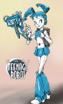  1girl blue_hair blue_skirt colored_skin full_body heidi-celestial highres humanoid_robot jenny_wakeman joints looking_at_viewer mechanical_hair metal_skin my_life_as_a_teenage_robot robot robot_girl robot_joints skirt smile solo twintails white_skin 