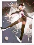  1girl animal_ear_headphones animal_ear_legwear animal_ears asakura_neko black_hair black_jacket black_shoes black_thighhighs black_unitard cat_ear_headphones cat_ear_legwear cat_ears character_name chinese_commentary commentary_request cytus cytus_ii dust_cloud explosion fake_animal_ears full_body glowstick head-mounted_display headphones highres holding holding_glowstick jacket long_sleeves meowbot multicolored_hair open_mouth pink_hair pink_trim shanshan_faguang_de_cainiao shoes short_hair streaked_hair thighhighs watermark weibo_watermark 
