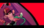  1girl armor commentary_request em_wave_change_(mega_man) gloves helmet letterboxed luna_platz_(mega_man) mega_man_(series) mega_man_star_force_(series) mouth_veil purple_armor purple_gloves purple_helmet queen_ophiuca_(mega_man) red_background red_eyes ritomasu_(crsk4373) shoulder_armor simple_background smile snake veil yellow_eyes 