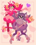  2girls animal_ears bell bell_bow bell_ear_ornament bow cat_ears cat_girl cat_tail commentary deltarune dual_persona english_commentary footwear_bell ghost_pink_(deltarune) gold_bell green_eyes hair_bell hair_ornament heart heart_locket heart_necklace heart_pendant highres holding holding_wand jewelry locket mad_mew_mew multiple_girls necklace nokonyu pendant pink_frills soul_(character)_(deltarune) soul_(utdr) tail tail_bell tail_bow tail_ornament tutu utdr_(toby_fox) wand 