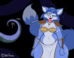  2022 anthro big_breasts blue_body blue_fur blue_hair blush bottomwear breasts canid canine clothing curvaceous curvy_figure digital_media_(artwork) female fluffy fluffy_tail fox fur hair hi_res huge_hips huge_thighs hypnosis hypnotic_eyes kaa_(jungle_book) krystal loincloth mammal mind_control navel nintendo outletdraws reptile scalie shoulder_pads snake solo star_fox the_jungle_book thick_thighs tongue tongue_out video_games voluptuous wide_hips 