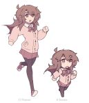  1girl :d :o ahoge animated animated_gif black_pantyhose bow bowtie brown_hair cardigan chibi clenched_hands english_text evi_(iahtruong) eyes_visible_through_hair full_body iahtruong long_hair long_sleeves looking_ahead looping_animation miniskirt multiple_views no_nose no_pupils open_mouth original pantyhose parted_bangs pleated_skirt running school_uniform shoes simple_background skirt smile sneakers thick_eyebrows white_background wing_collar 