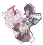  1girl animal_ear_headphones animal_ears asakura_neko black_gloves black_hair bodysuit cat_ear_headphones cat_ears character_name cropped_legs cytus cytus_ii fake_animal_ears fingerless_gloves from_side gloves headphones helmet highres holding holding_unworn_helmet looking_at_object multicolored_hair pink_hair science_fiction see-through_clothes see-through_skirt see-through_sleeves short_hair showgirl_skirt skirt solo space_helmet spacesuit streaked_hair trove unworn_headwear unworn_helmet white_background 