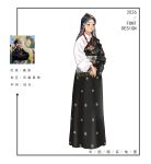  1girl 2026 black_eyes black_hair black_robe chinese_commentary chinese_text commentary_request eborel full_body hair_ornament highres jewelry long_hair original pendant photo-referenced photo_inset red_lips reference_inset robe shirt solo standing tibetan_clothes white_background white_shirt 