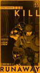  1boy absurdres armor berserk combat_helmet cover crazy_grin crazy_smile english_text fyugins_png grin gun guts_(berserk) helmet highres holding holding_gun holding_weapon machine_gun male_focus military military_uniform monochrome one_eye_closed pk_machine_gun propaganda russian_ground_forces russo-ukrainian_war shoulder_pads skull smile solo teeth weapon 