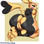  absurd_res anthro anus barefoot big_butt blue_eyes butt clothed clothing cosplay_pikachu_(costume) feet female generation_1_pokemon genitals hi_res ledge1606 looking_at_viewer nintendo pikachu pikachu_libre pokemon pokemon_(species) pokemorph pussy solo video_games yellow_body 