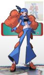  1boy 1girl bandana bandeau black_bandeau blue_bandana blue_gloves blue_jacket blue_pants breasts brendan_(pokemon) chromatic_aberration cleavage closed_mouth crop_top curly_hair derivative_work game_screenshot_inset gloves groin highres holding holding_poke_ball jacket long_hair looking_at_viewer medium_breasts navel orange_shoes pants pixelated poke_ball poke_ball_(basic) pokemon pokemon_ruby/sapphire/emerald screenshot_inset shakeeeeeeeee shelly_(pokemon) shoes smile sprite_redraw stomach team_aqua team_aqua_uniform 