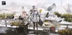  1girl absurdres animal_ears arknights arknights:_endfield bare_shoulders bird bird_ears bird_girl black_bird black_gloves black_pantyhose chinese_commentary closed_mouth commentary_request dddkzero dress full_body gloves grey_eyes grey_hair highres holding holding_suitcase jacket long_hair looking_at_viewer multicolored_gloves off_shoulder outdoors pantyhose perlica_(arknights) rolling_suitcase smile solo standing suitcase two-sided_gloves two-tone_gloves waving white_dress white_jacket yellow_gloves 