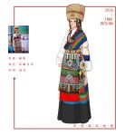  1girl 2026 bead_necklace beads black_eyes black_hair black_robe braid brown_hat chinese_commentary chinese_text commentary_request eborel full_body fur_hat hair_ornament hat highres jewelry long_hair looking_at_viewer multiple_braids necklace original pendant photo-referenced photo_inset red_lips reference_inset robe shirt solo standing tibetan_clothes white_background white_shirt 