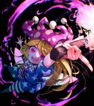  1girl :d american_flag american_flag_dress american_flag_print artist_name blonde_hair clownpiece commentary_request dated dress fairy fairy_wings fire flag_print hat highres holding holding_torch jester_cap long_hair looking_at_viewer neck_ruff open_mouth pantyhose pink_eyes polka_dot_headwear purple_hat short_sleeves smile solo star_(symbol) star_print striped_clothes striped_dress striped_pantyhose tami_(joemanyodw) torch touhou very_long_hair wings 