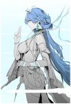  1girl blue_hair breasts commentary cowboy_shot dress from_side greyscale highres kuji-in large_breasts long_hair looking_ahead monochrome qingxiao_(wuthering_waves) solo spot_color syatey very_long_hair wuthering_waves 
