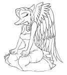  age_difference anthro braided_hair breasts cleavage clothed clothing dinosaur dress eyes_closed feathered_wings feathers female hair hi_res jewelry long_snout mature_female monochrome necklace older_female pterodactylus pterosaur reptile samantha_(snoot_game) scalie sitting sketch snoot_game_(fan_game) snout solo thick_thighs tired_eyes video_games wings yakkokatto 