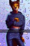  absurd_res androidz anthro canid canine canis clothed clothing domestic_dog gynomorph hi_res hoodie intersex looking_away mammal mel(androidz) simple_background solo sweatpants topwear trans_(lore) trans_woman_(lore) 