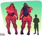  absurd_res big_breasts big_butt black_hair bra breasts butt cleavage clothed clothing demon demon_humanoid dieselbrain eyewear female garter_belt garter_straps glasses hair hair_over_eye hi_res horn horned_humanoid humanoid mature_female muscular muscular_female not_furry one_eye_obstructed panties red_body underwear 