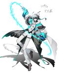 1boy ahoge antennae aosoraa6 aqua_gloves aqua_hair arm_up arthropod_boy black_capelet black_collar black_shirt black_wings blindfold brown_shoes call_of_cthulhu capelet coat collar commentary_request covered_eyes crossed_bangs energy_whip facing_viewer full_body fur-trimmed_capelet fur_trim gloves gradient_hair grey_hair hair_between_eyes highres holding holding_whip insect_wings lapels laplace_no_quarters low_wings medium_hair moth_antennae moth_boy moth_wings multicolored_hair necktie notched_lapels o-ring open_hand outstretched_arm pants parted_lips quilted_clothes shadow shirt shoes simple_background sleeve_cuffs solo standing standing_on_one_leg thigh_strap tiptoes two-sided_fabric two-sided_sleeves two-tone_hair vest whip white_background white_coat white_hair white_necktie white_pants white_vest wings 