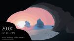  1boy absurdres bad_id beach cave esse_series fake_pc_lock_screen fake_screenshot footprints griffin_stewart highres img100_(image) microsoft_windows mitsudomoe_koubou mixed-language_text ocean official_art outdoors peeking_out scenery solo sunset wharariki_beach windows_10 
