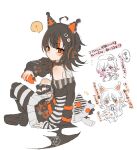  2girls ? ahoge animal_ear_headphones animal_ears asymmetrical_legwear asymmetrical_sleeves bare_shoulders bat_wings belt belt_collar black_choker black_hair black_nails black_shoes black_sweater cat_ear_headphones cat_ears cellphone chibi chibi_inset choker closed_mouth collar eyeball_hair_ornament fake_animal_ears full_body headphones holding holding_phone leg_belt lkdig long_sleeves looking_at_viewer mahou_shoujo_no_majo_saiban multicolored_hair multiple_girls nail_polish off-shoulder_sweater off_shoulder orange_eyes orange_nails orange_streaks pantyhose phone sakuraba_ema sawatari_coco shirt shoes short_hair signature single_leg_pantyhose sitting skirt skirt_under_dress sleeveless sleeveless_shirt smartphone solo_focus spoken_question_mark streaked_hair striped_clothes striped_pantyhose striped_sleeves stuffed_animal stuffed_cat stuffed_toy sweater white_shirt white_skirt wings 