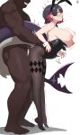  1boy 1girl absurdres animal_ears black_leotard black_pantyhose blush breasts breasts_out dark-skinned_male dark_skin ellen_joe fake_animal_ears fat fat_man fins fish_tail full_body heart highres interracial large_breasts leotard lorddantesito multicolored_hair nipples open_mouth pantyhose playboy_bunny rabbit_ears rolling_eyes sex sex_from_behind shark_girl shark_tail short_hair solo_focus standing standing_sex stomach_bulge strapless strapless_leotard tail tiptoes tongue tongue_out torn_clothes torn_pantyhose trembling two-tone_hair zenless_zone_zero 