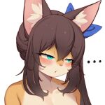  1:1 2022 anthro blush breasts brown_body brown_fur brown_hair digital_media_(artwork) domestic_cat ellipsis felid feline felis female female_anthro fur green_eyes hair half-closed_eyes headshot_portrait icon kemono looking_away mammal nana_(whooo-ya) narrowed_eyes nude orange_body orange_fur pink_nose portrait reaction_image solo whiskers white_body white_fur whooo-ya 