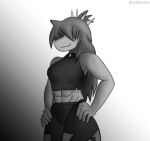  anthro choker clothed clothing cosplay crossover deltarune fang_(gvh) female goodbye_volcano_high hair hair_over_eye jewelry long_hair monochrome muscular muscular_anthro muscular_female navel necklace one_eye_obstructed sketch snoot_game_(fan_game) solo susie_(deltarune) torn_clothing undertale_(series) video_games yakkokatto 