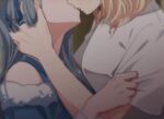  2girls aotsubaki_toto bang_dream! bang_dream!_it's_mygo!!!!! blonde_hair blue_ribbon eyes_out_of_frame french_kiss hair_ribbon head_out_of_frame kiss long_hair medium_hair misumi_uika multiple_girls ribbon togawa_sakiko yuri 