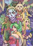  2girls 3boys animal animalization artist_name blank_eyes blonde_hair blue_eyes blue_shirt breasts cape celes_chere cid_del_norte_marguez circlet clenched_teeth clothed_animal clown_makeup commentary_request dark-skinned_male dark_skin detached_sleeves dog dress emperor_gestahl final_fantasy final_fantasy_vi fish fish_in_mouth green_hair hair_ribbon highres holding holding_sword holding_weapon jacket kefka_palazzo leo_cristophe long_hair medium_breasts mind_control mohawk multiple_boys multiple_girls naga160oji no_pupils parted_bangs pointy_ears ponytail poodle purple_eyes purple_ribbon red_dress red_sleeves ribbon sash shirt strapless strapless_dress sword teeth terra_branford tube_dress waist_sash weapon white_eyes yellow_cape yellow_jacket 