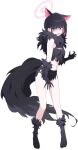  1girl animal_costume animal_ears black_hair black_skirt black_socks black_tail blanchat blue_archive breasts cat_ears cat_girl colored_inner_animal_ears colored_inner_hair crop_top fake_claws fake_tail full_body fur-trimmed_gloves fur-trimmed_socks fur_scarf fur_trim game_asset gloves halloween_costume halo highres kazusa_(blue_archive) kazusa_(halloween)_(blue_archive) large_variant_set looking_at_viewer medium_breasts midriff multicolored_hair mx2j navel official_alternate_costume official_art open_mouth pink_eyes shaded_face shirt short_hair skirt socks solo standing sweat tachi-e tail third-party_source torn_clothes torn_shirt torn_skirt transparent_background under-elbow_gloves v-shaped_eyebrows variant_set wide-eyed wolf_costume wolf_tail 