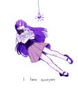  1girl aubrey_(headspace)_(omori) aubrey_(omori) basil_(headspace)_(omori) basil_(omori) character_doll doll hero_(headspace)_(omori) hero_(omori) highres holding holding_stuffed_toy kel_(headspace)_(omori) kel_(omori) light_bulb mari_(headspace)_(omori) mari_(omori) mary_janes nayonayooooooo omori pleated_skirt purple_hair school_uniform shoes skirt smile solo stuffed_toy sunny_(omori) white_background 